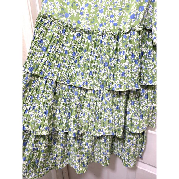 Code Mode Green Floral Tiered Ruffle Fary Tale Dress Puff Sleeves Size S - Picture 4 of 9